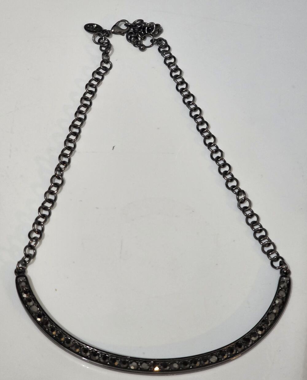 Logo Links by Lori Goldstein Collar Curved Bar Necklace 16" Smokey Hermatite